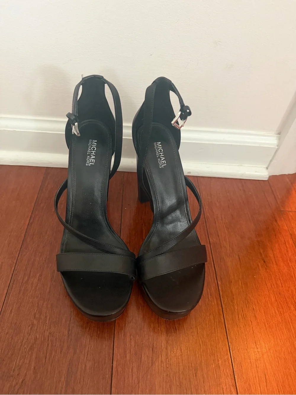 Michael Kors Black Leather Strappy Platform Heels